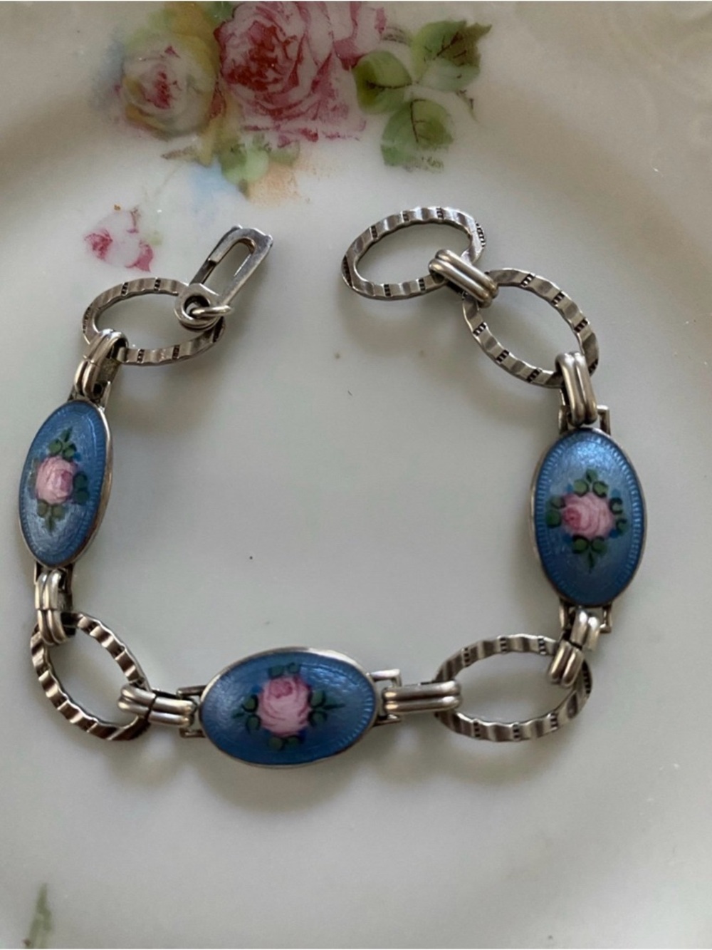 Old VTG Sterling & Oval Guilloche Bracelet